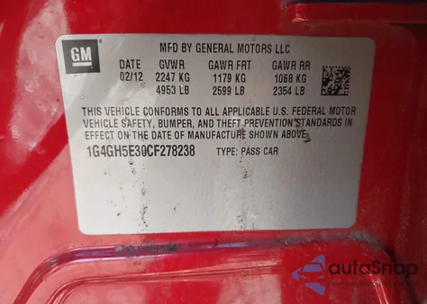 2012 Buick Lacrosse Premium 3 Group z USA, uszkodzony, nr VIN 1G4GH5E30CF278238